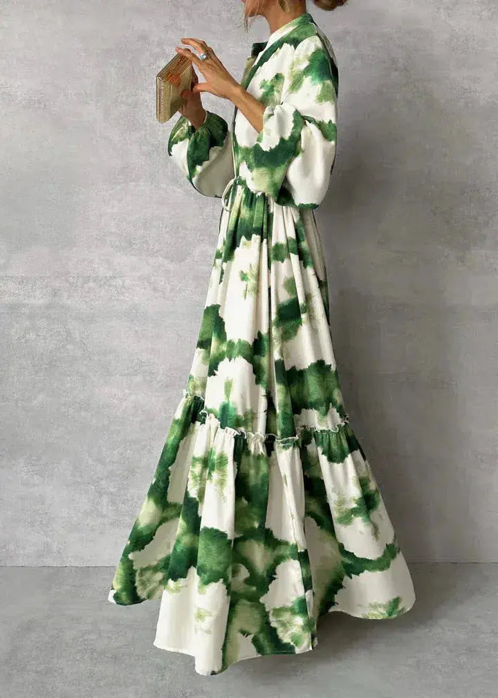 Women's V-Neck Maxi Dress White Elegant - VibreMode