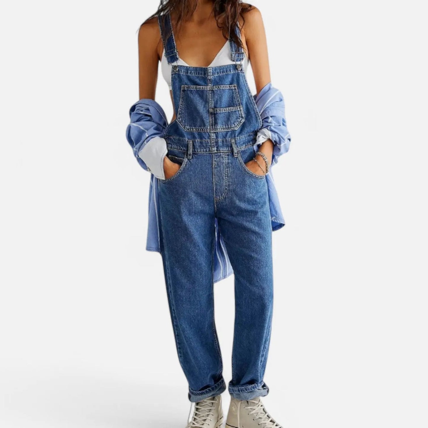 Women's Vintage Denim Jumpsuit Comfortable Blue - VibreMode