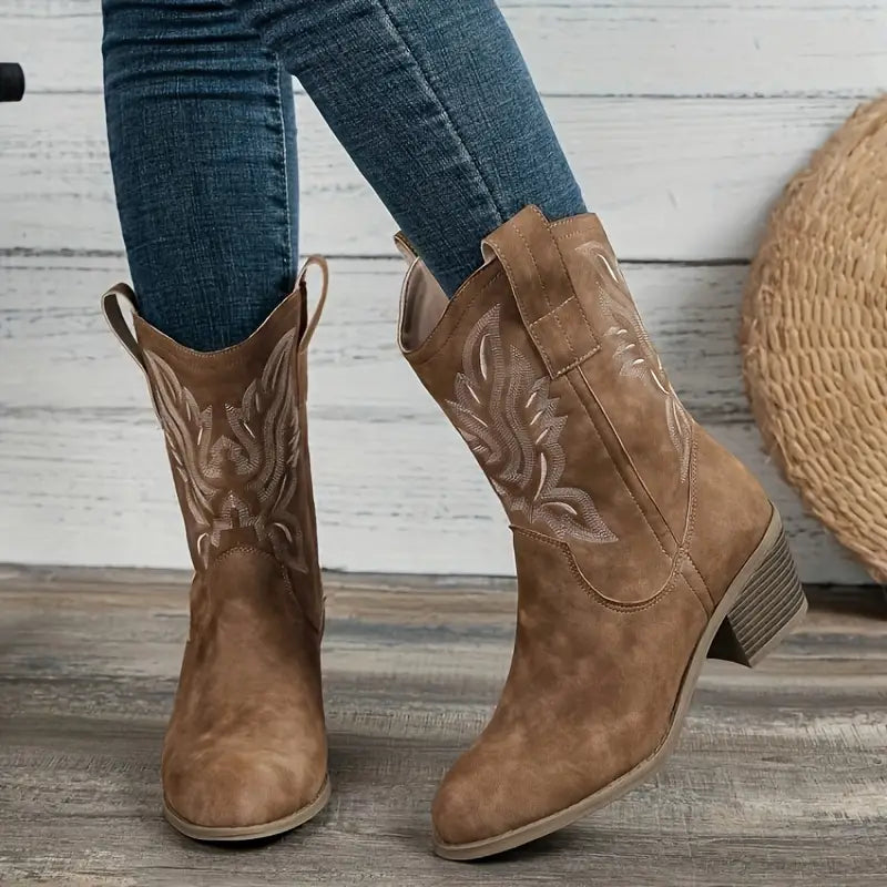 Women's Western Cowboy Boots Comfortable Leather Brown - VibreMode