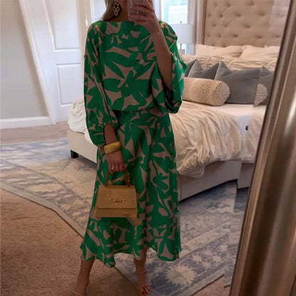 Women's Long Sleeve Two Piece Set Mid Length Skirt