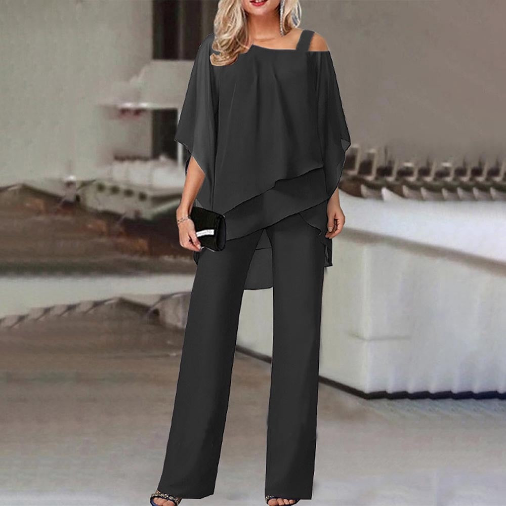Women's Cold Shoulder Blouse Two-Piece Set