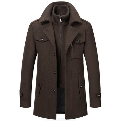 Men's Mid-Length Coat Button Front Zip Layer Tan