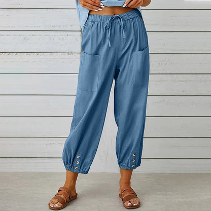 Women's Cropped Casual Pants Elastic Waist