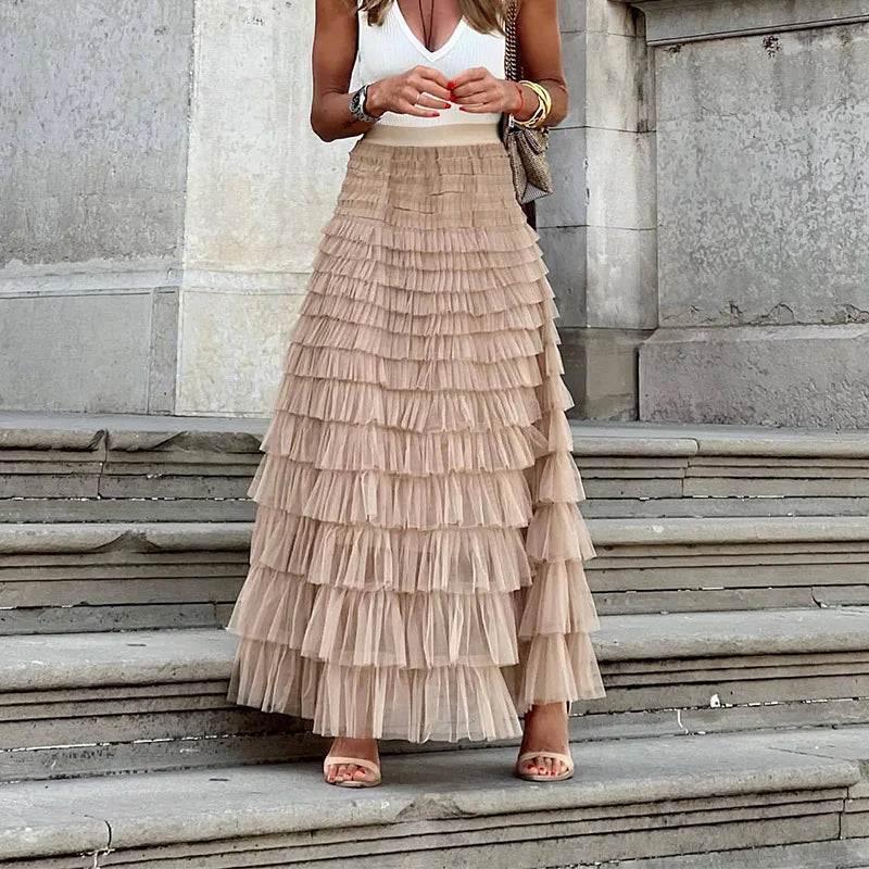 Women's Elegant Tulle Midi Skirt - VibreMode
