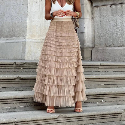Women's Elegant Tulle Midi Skirt - VibreMode