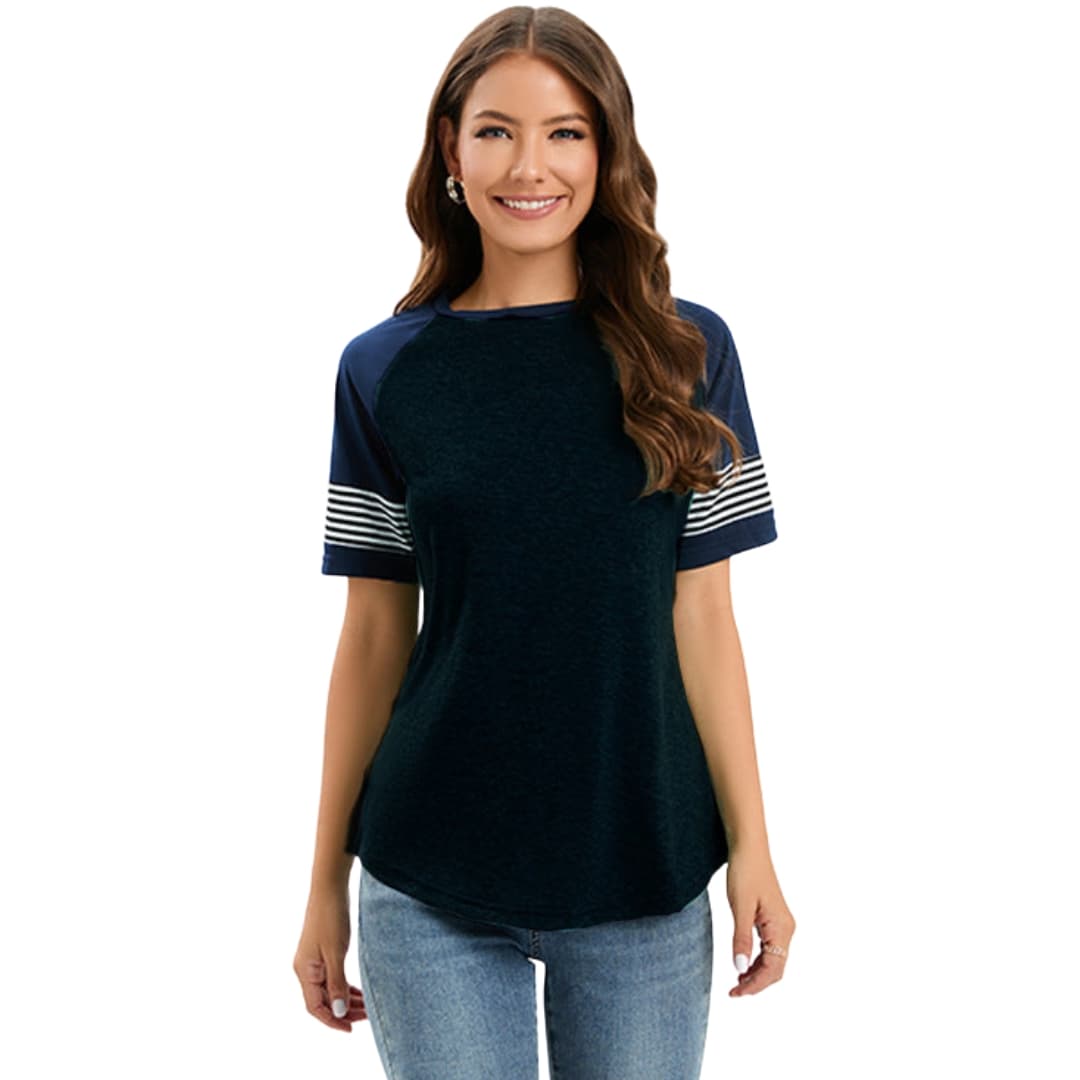 Women's Raglan Crew Neck T-Shirt Striped Short Sleeves