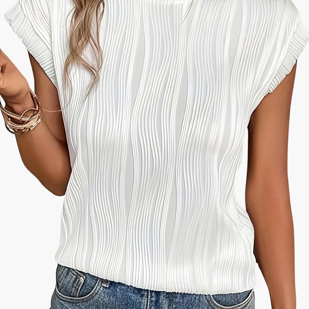 Women's Pleated Short Sleeve T-Shirt High Crew Neck