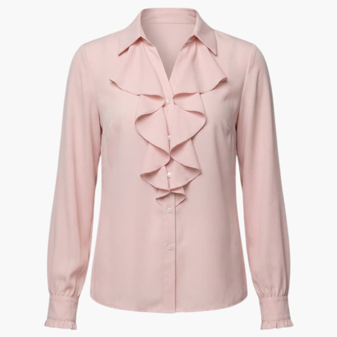 Women's Long Sleeve Ruffle Blouse Loose Fit Cotton White - VibreMode