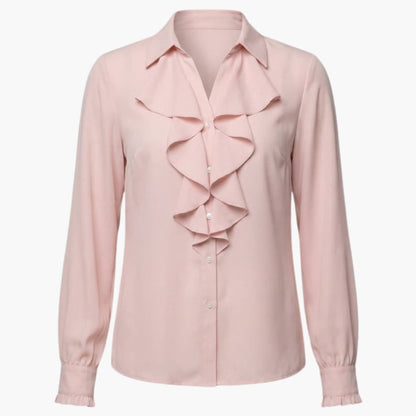Women's Long Sleeve Ruffle Blouse Loose Fit Cotton White - VibreMode