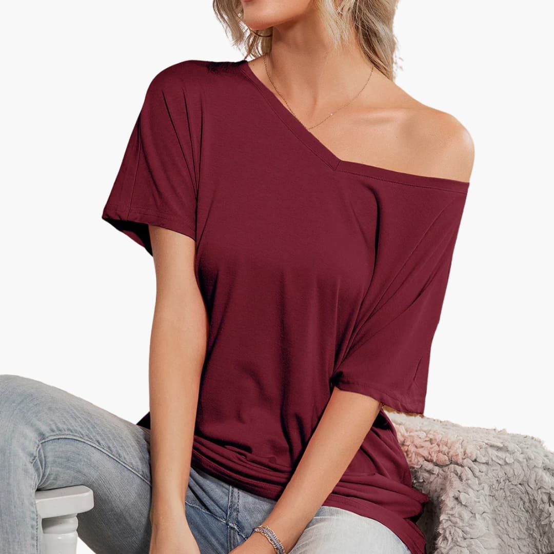 Women's Short Sleeve T-Shirt Oversized Crew Neck Asymmetrical Hem - VibreMode
