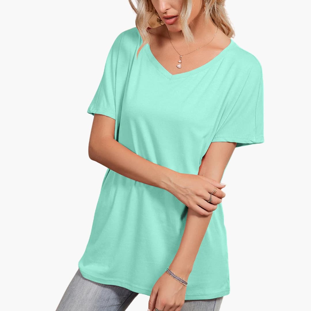 Women's Short Sleeve T-Shirt Oversized Crew Neck Asymmetrical Hem