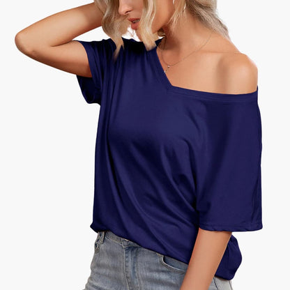 Women's Short Sleeve T-Shirt Oversized Crew Neck Asymmetrical Hem