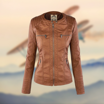 Women's Leather Jacket With Hood Casual Black - VibreMode