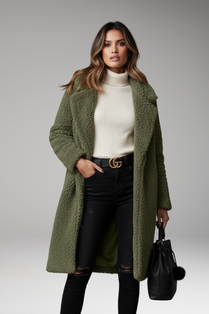 Women's Lapel Collar Long Coat Textured Outer