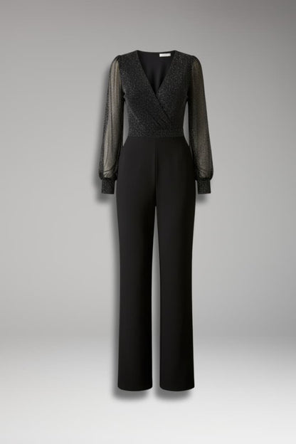 Women's Glitter Jumpsuit Long Sleeve Sheer - VibreMode