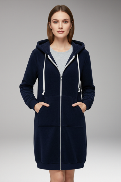 Women's Longline Zip Up Hoodie With Pockets