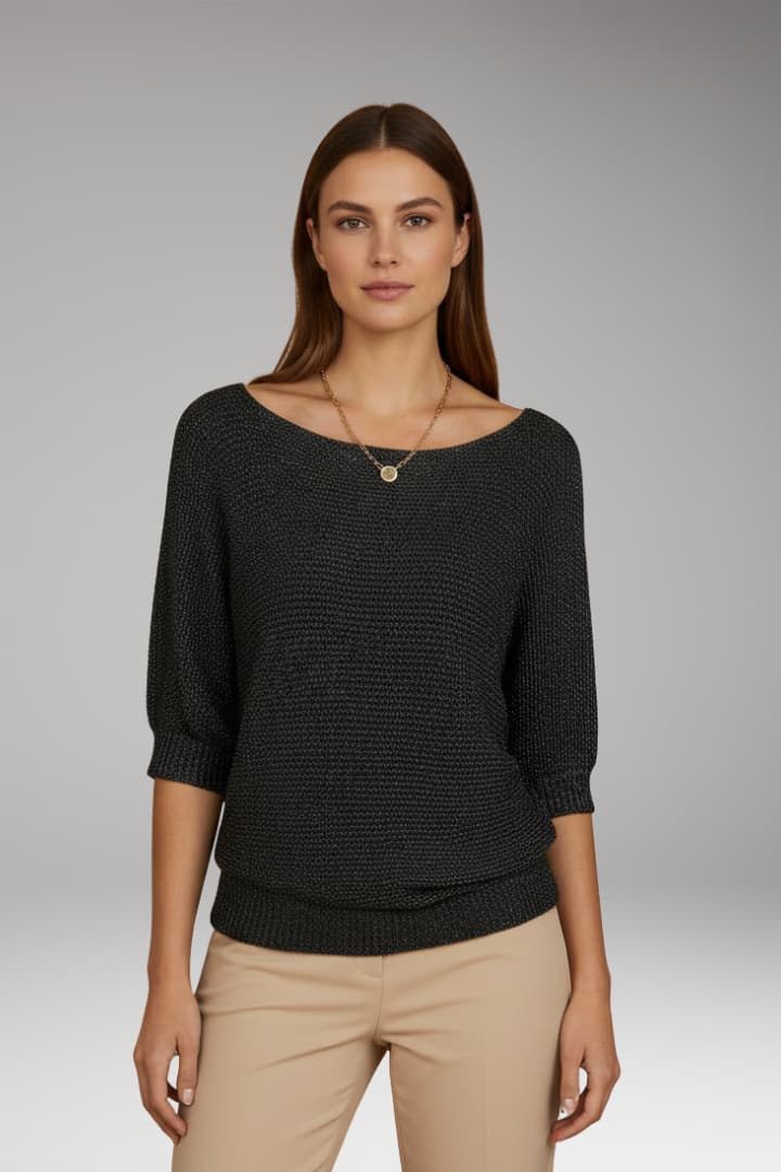 Women's Pullover Sweater Wide Neckline Ribbed Edges