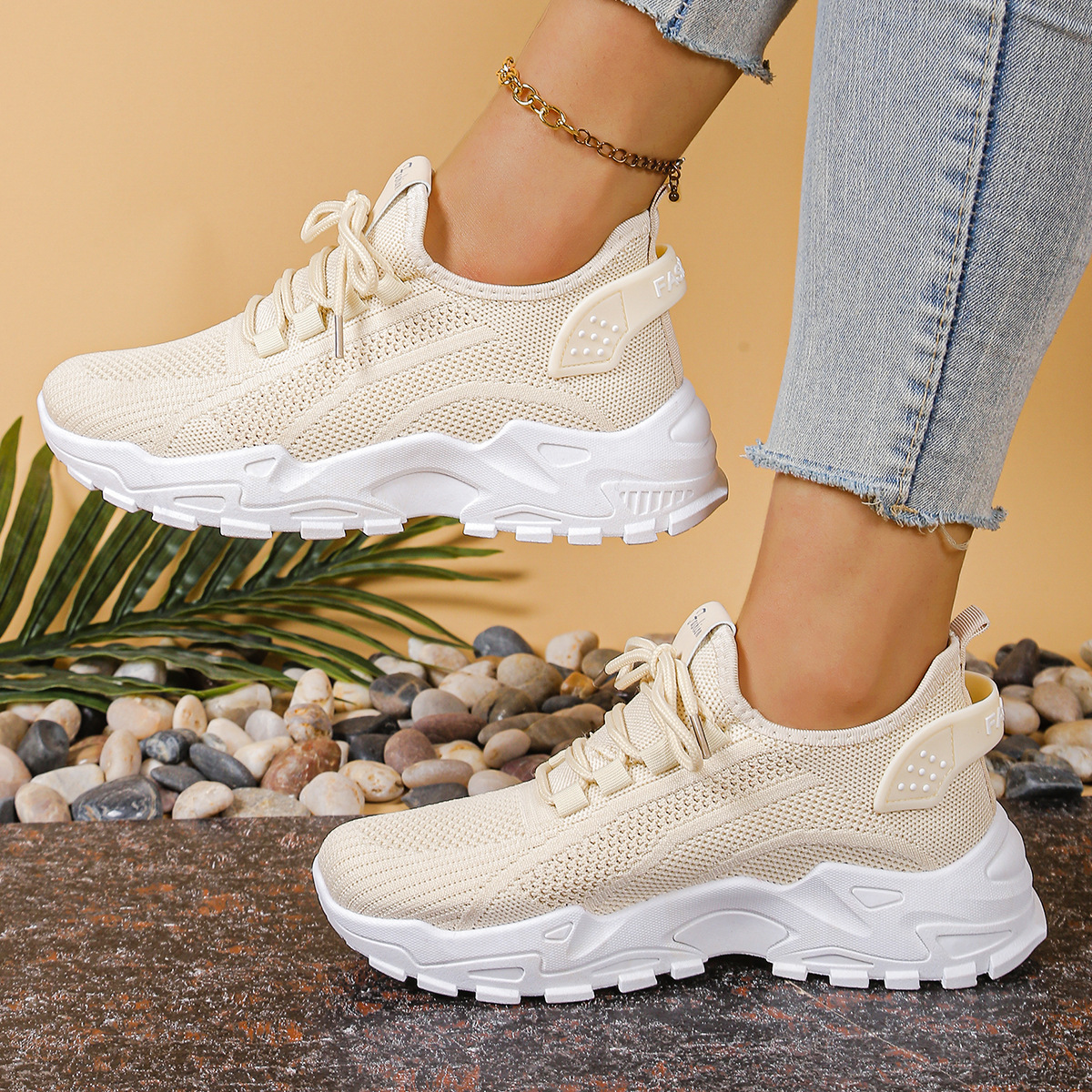 Women's Mesh Lace-Up Walking Sneakers Chunky Sole - VibreMode