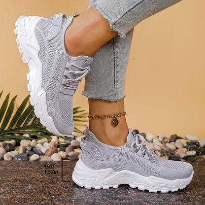 Women's Mesh Lace-Up Walking Sneakers Chunky Sole