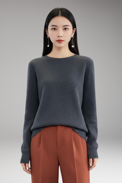 Women's Round Neck Sweater Plain Crew Neck