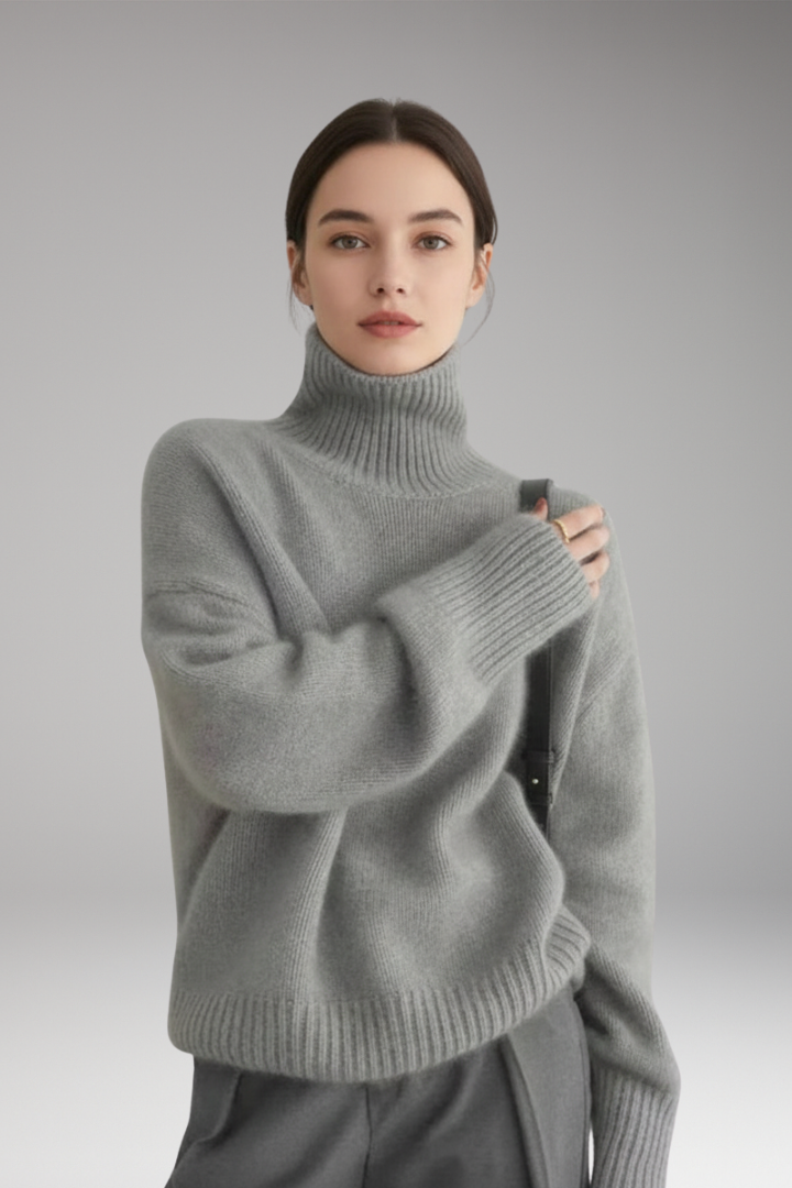 Women's Long Sleeve Turtleneck Sweater Ribbed Hem