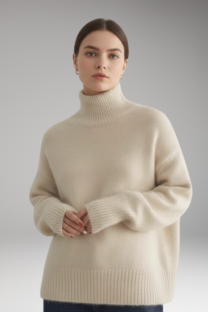Women's Long Sleeve Turtleneck Sweater Ribbed Hem