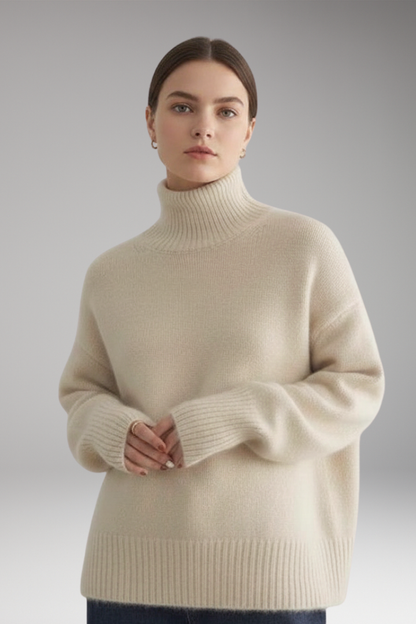 Women's Long Sleeve Turtleneck Sweater Ribbed Hem