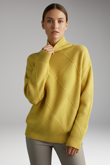 Women's Turtleneck Sweater Textured Knit Ribbed Cuffs