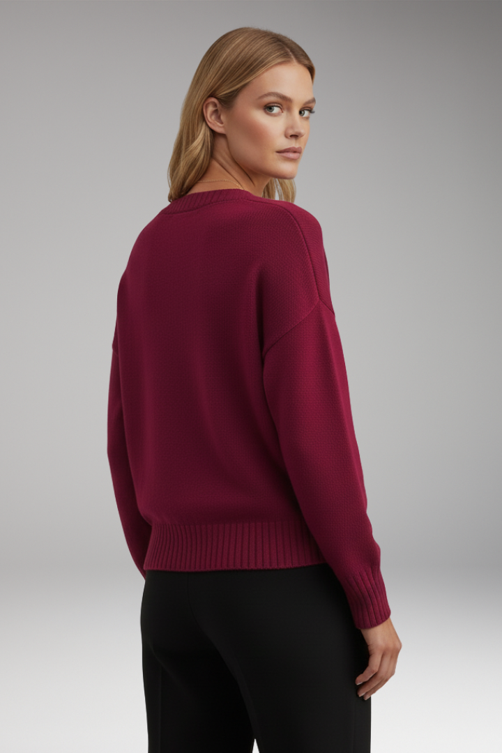 Women's V-Neck Knit Sweater Ribbed Trim