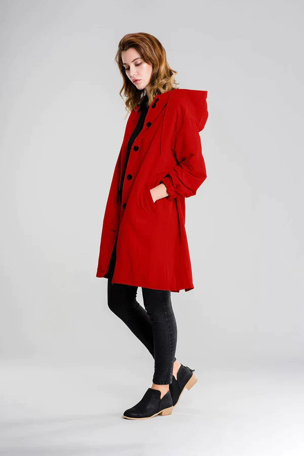 Women's Waterproof Hooded Jacket Button Closure