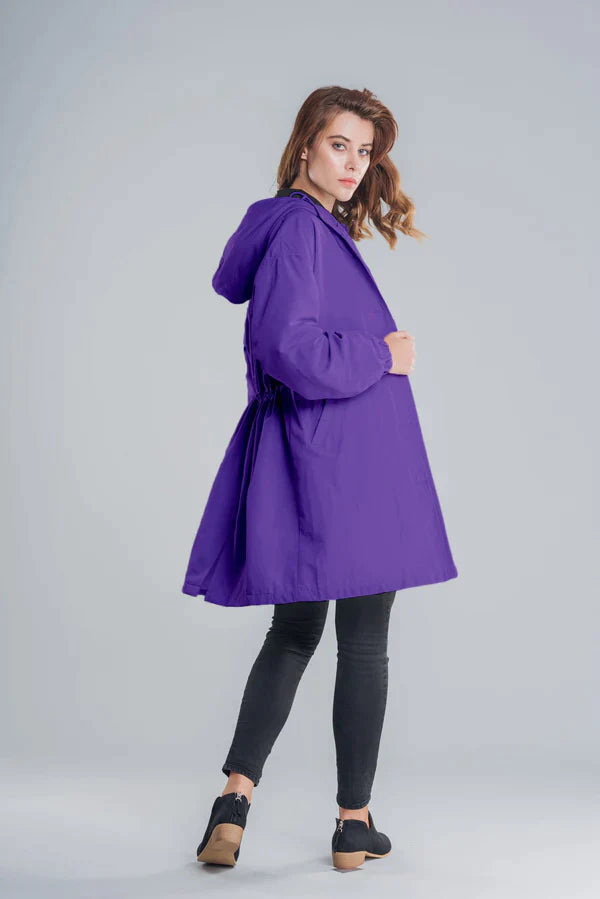 Women's Waterproof Hooded Jacket Button Closure