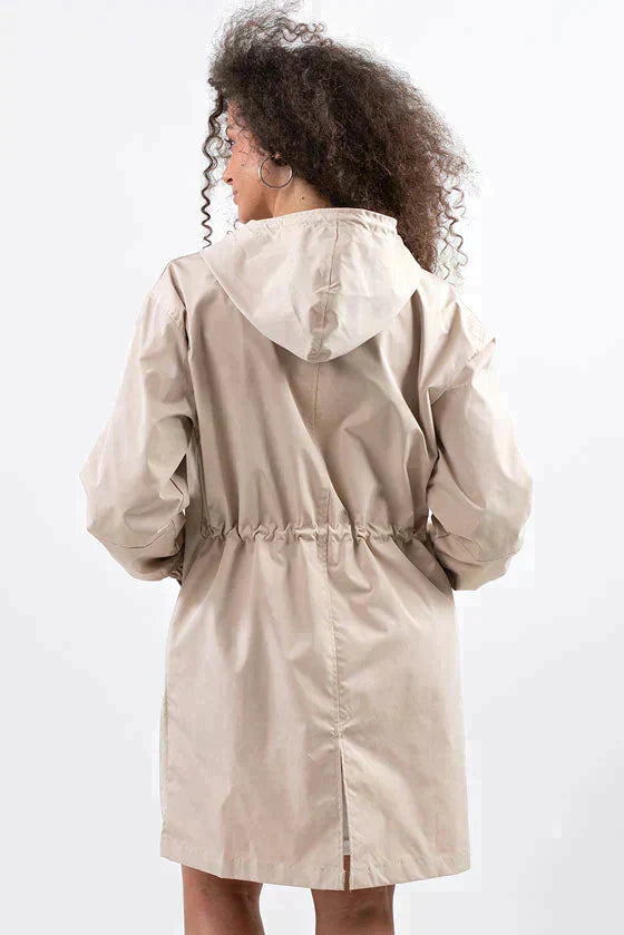 Women's Waterproof Hooded Jacket Button Closure