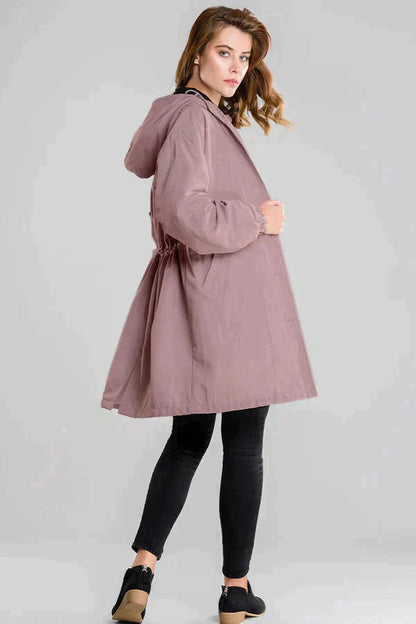 Women's Waterproof Hooded Jacket Button Closure
