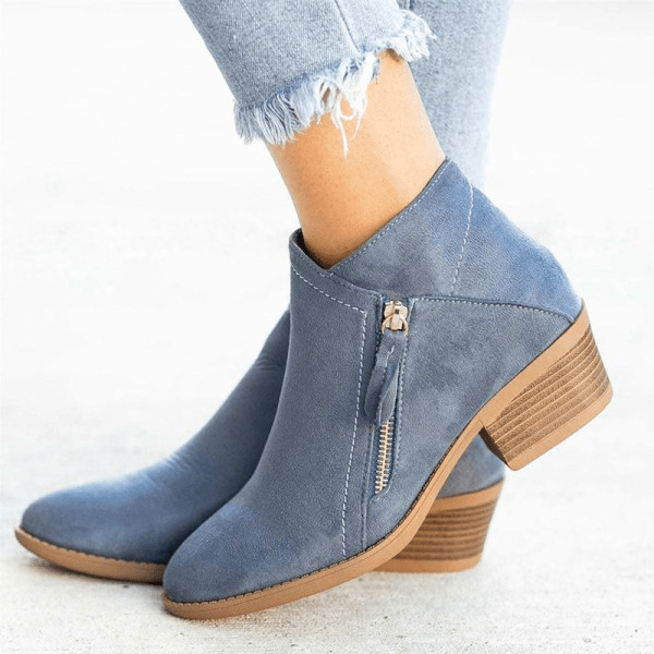 Women's Ankle Boots Zipper Round Toe Low Heel - VibreMode