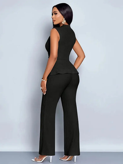 Women's Peplum Straight Leg Pants Set