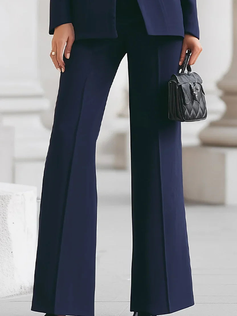 Women's Two Piece Suit Longline Blazer Flare Trousers