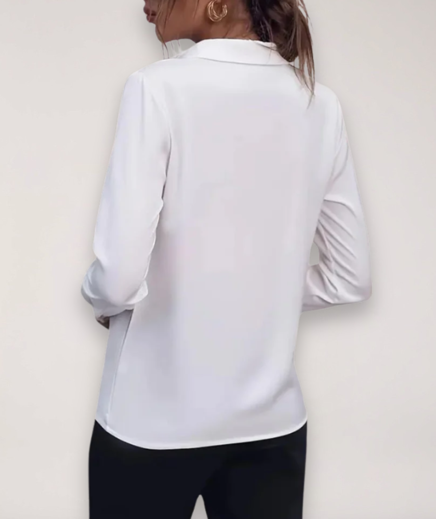 Women's Long Sleeve Blouse Cotton Concealed Buttons White