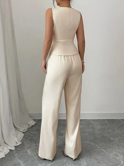 Women's Sleeveless Vest And Wide Leg Pants Set