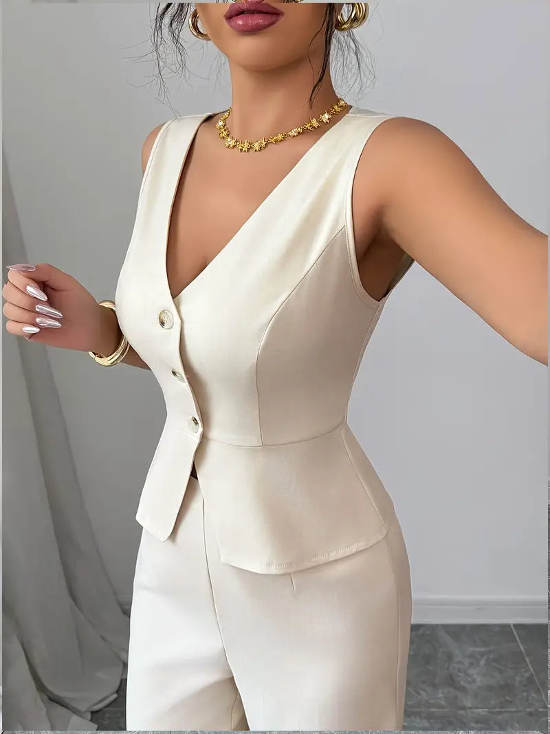 Women's Sleeveless Vest And Wide Leg Pants Set - VibreMode