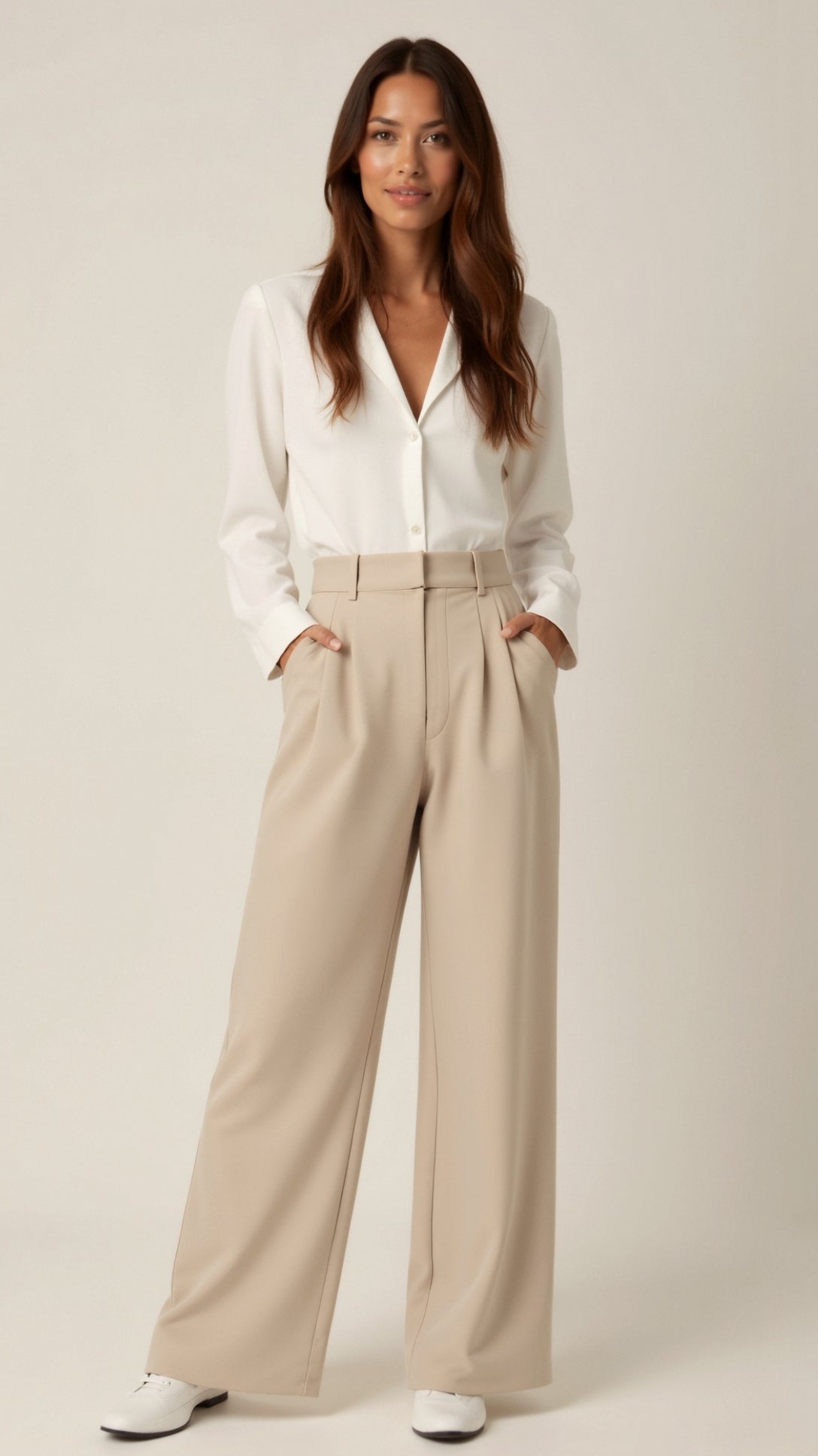 Women's Wide Leg High Waist Pants Pleated Front - VibreMode