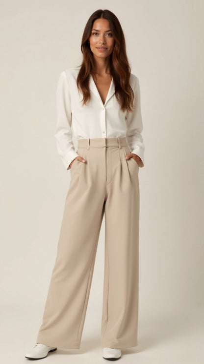 Women's Wide Leg High Waist Pants Pleated Front - VibreMode