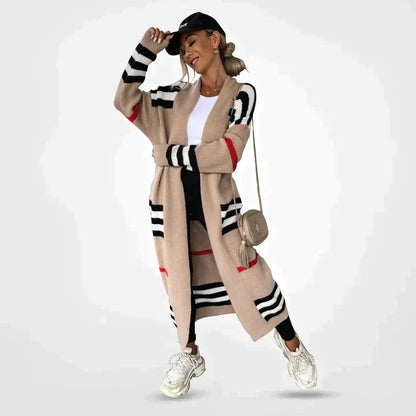 Women's Striped Long Knit Cardigan - VibreMode