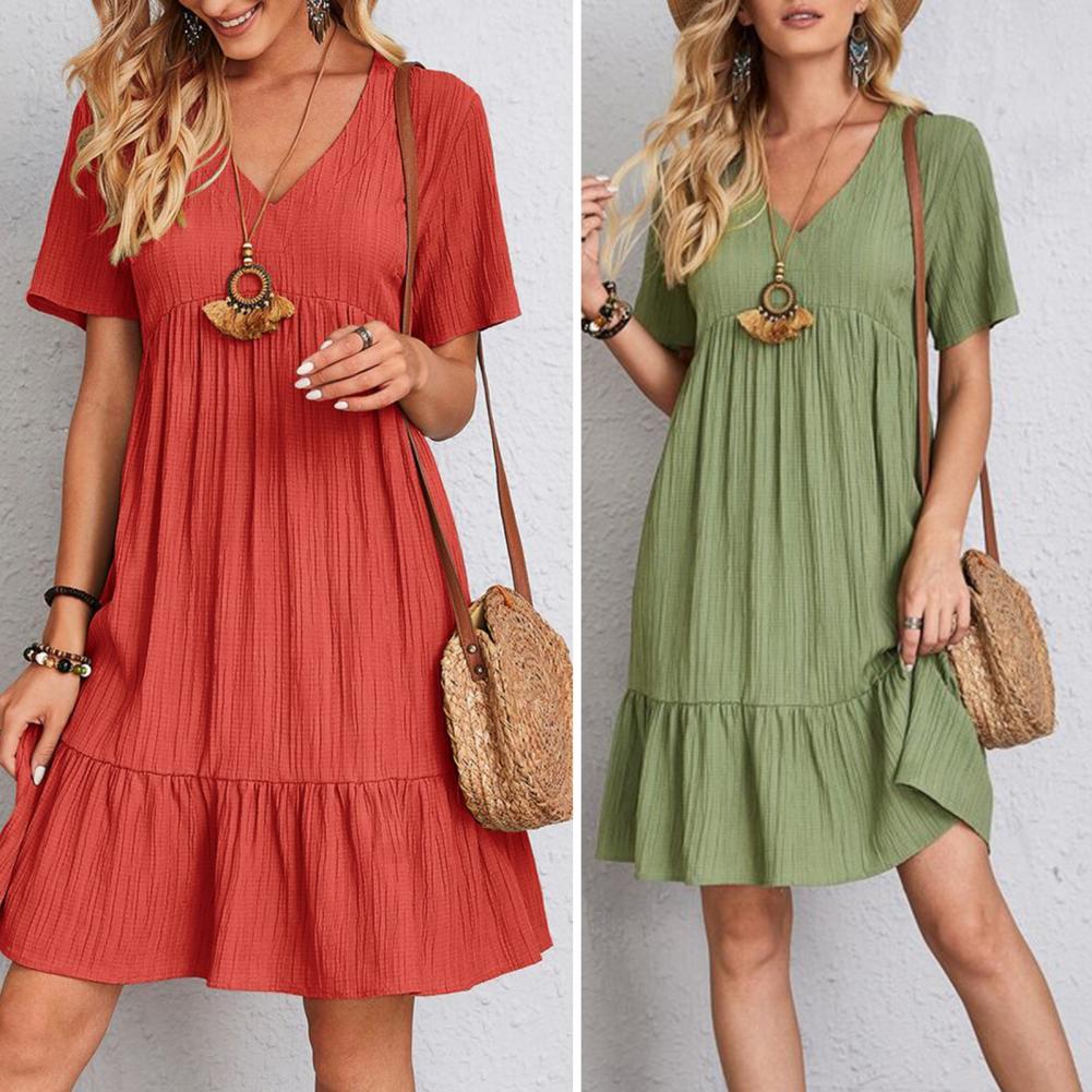 Women's V-Neck Tiered Dress - VibreMode