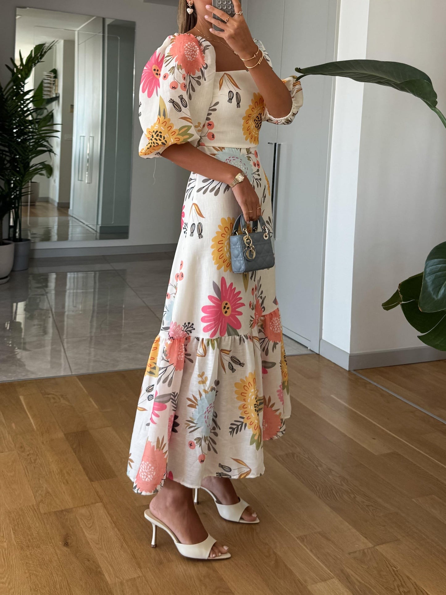 Pretty Ruffled Cap Sleeve Mid Length Dress