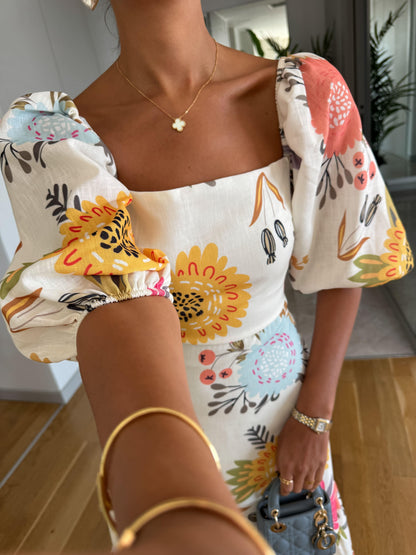 Women's Floral Midi Dress Square Neck