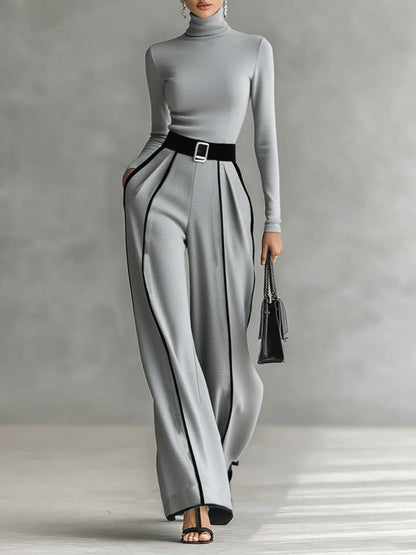 Women's High Neck Wide Leg Pants Set