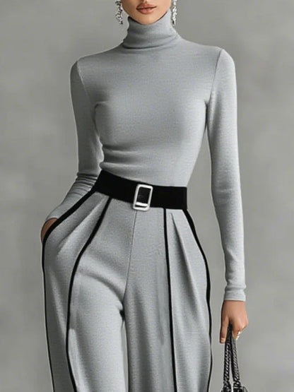 Women's High Neck Wide Leg Pants Set