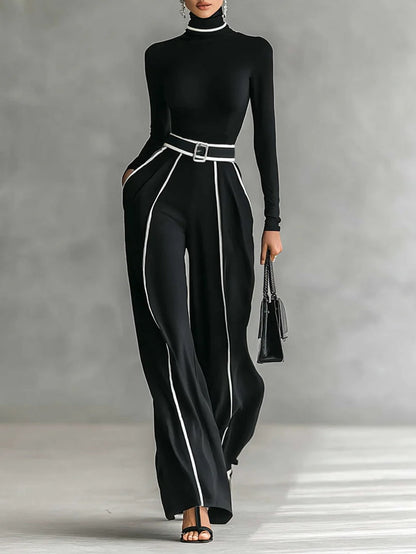 Women's High Neck Wide Leg Pants Set - VibreMode