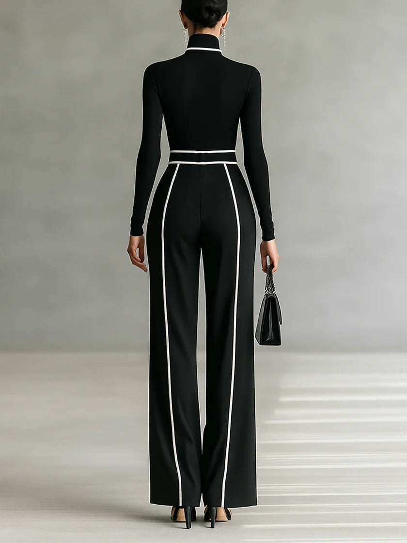 Women's High Neck Wide Leg Pants Set