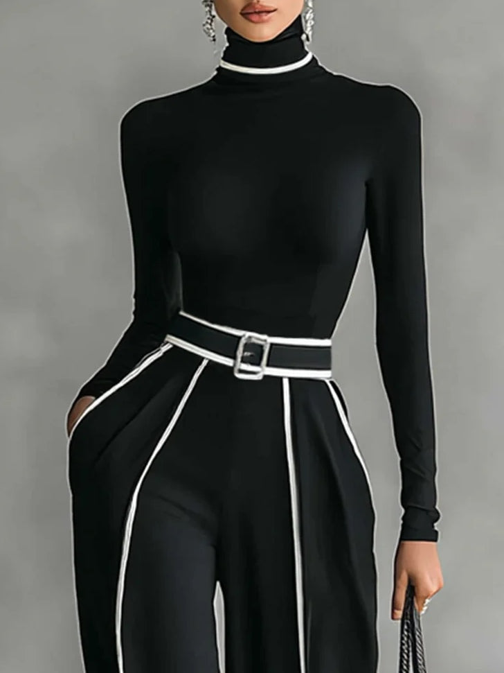 Women's High Neck Wide Leg Pants Set